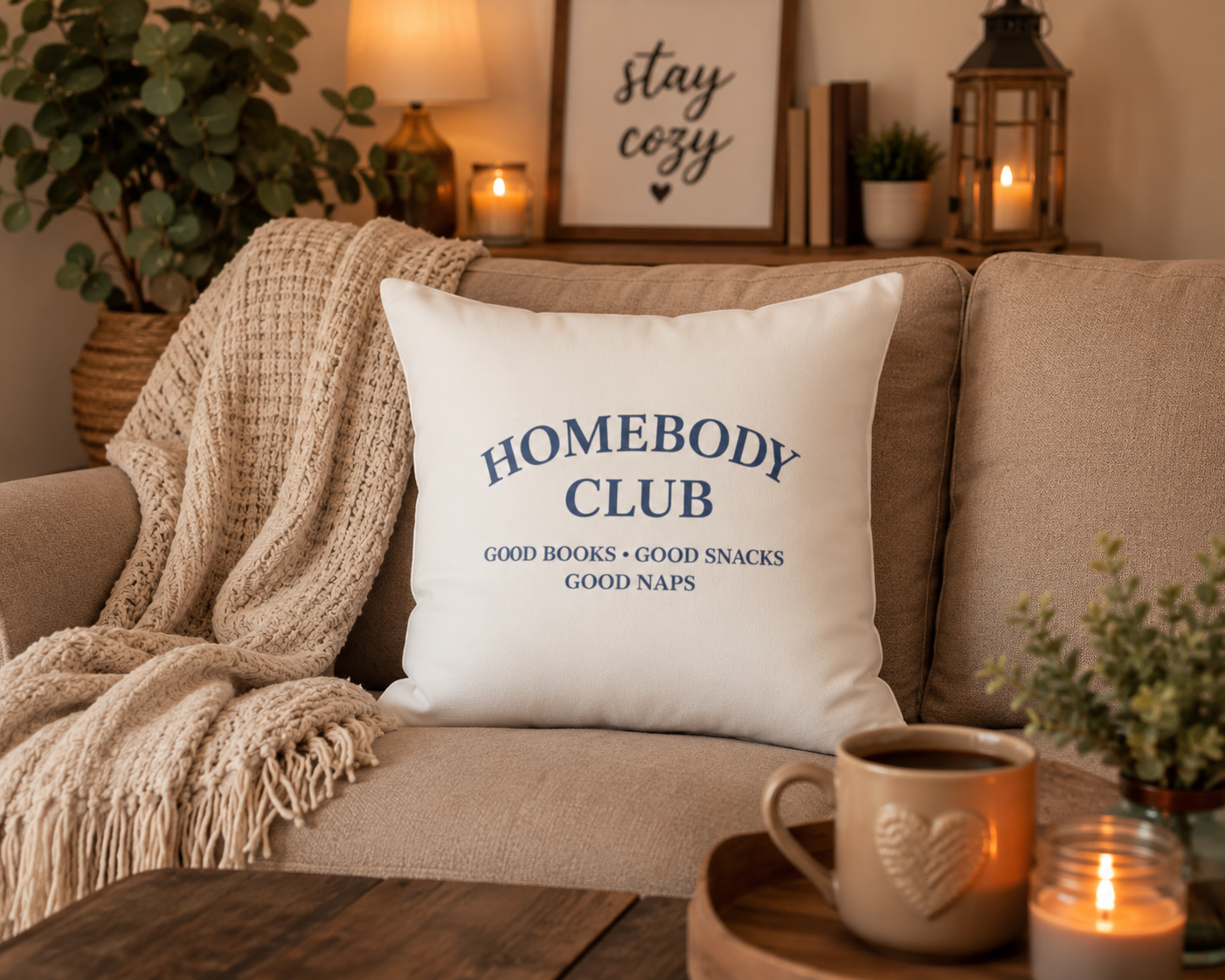 Homebody Club Faux Suede Throw Pillow