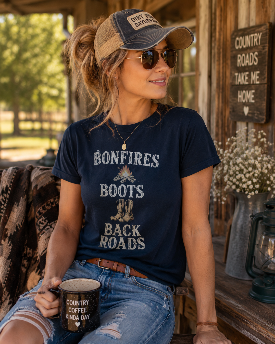 Bonfires Boots & Back Roads T‑Shirt