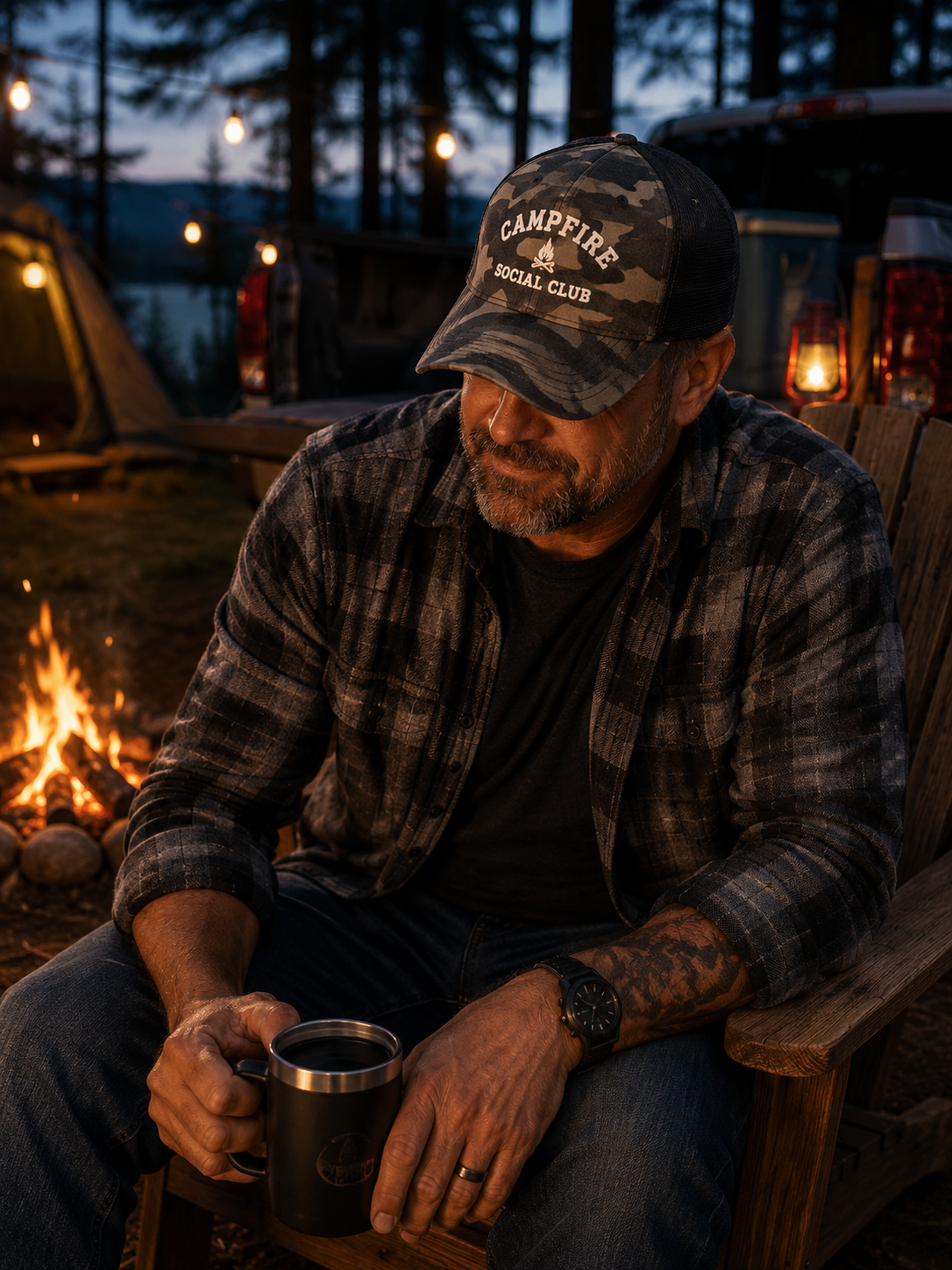 Camouflage Trucker Hat — "Campfire