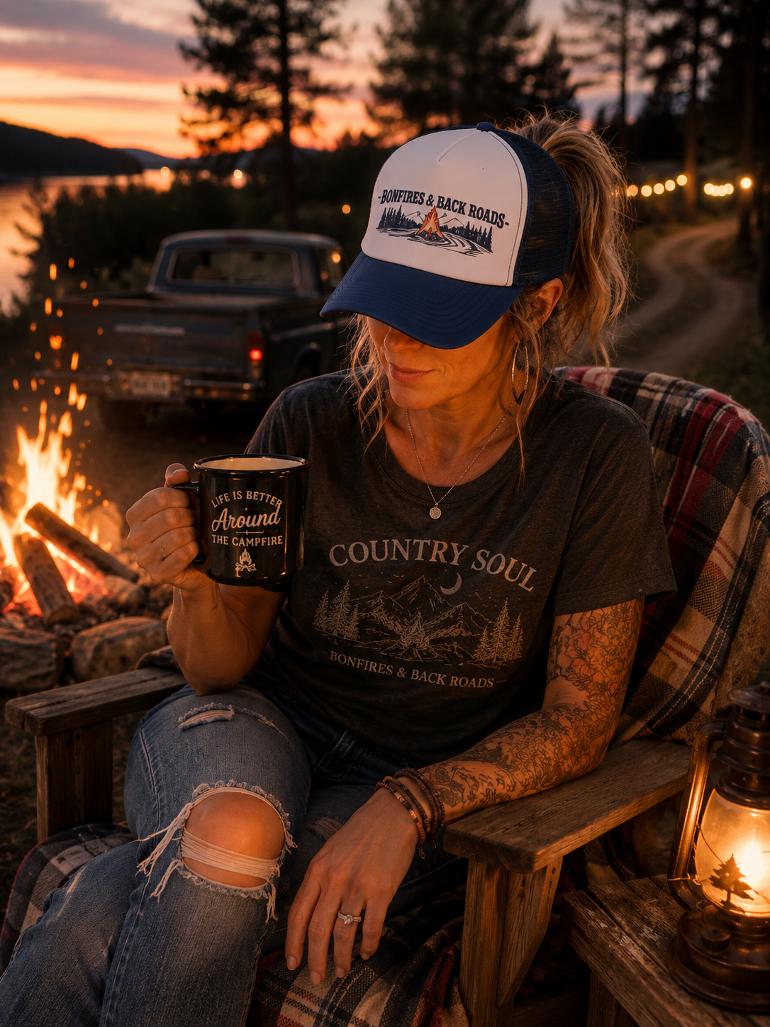 Bonfires & Back Roads Trucker Hat