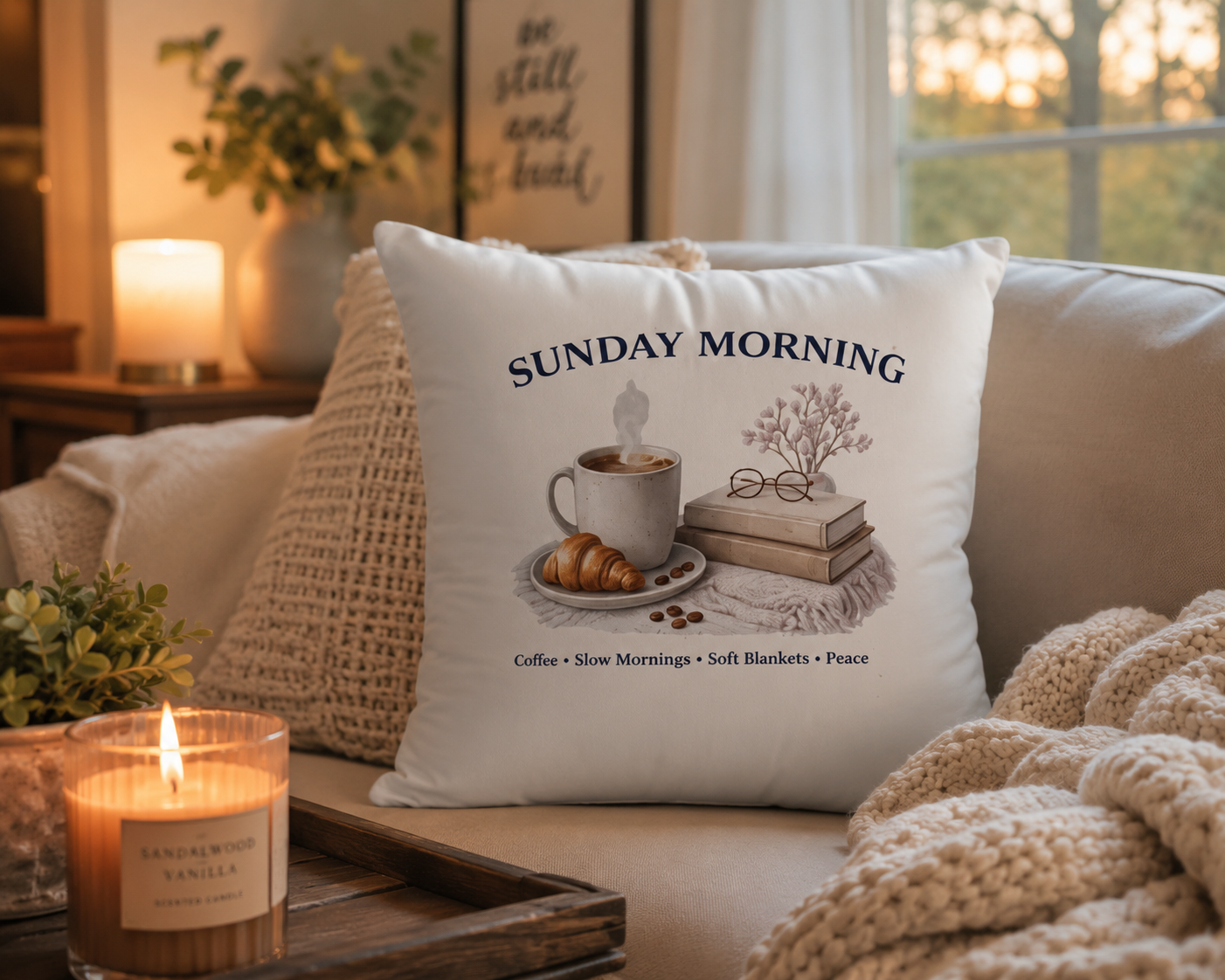 Sunday Morning Faux Suede Throw Pillow