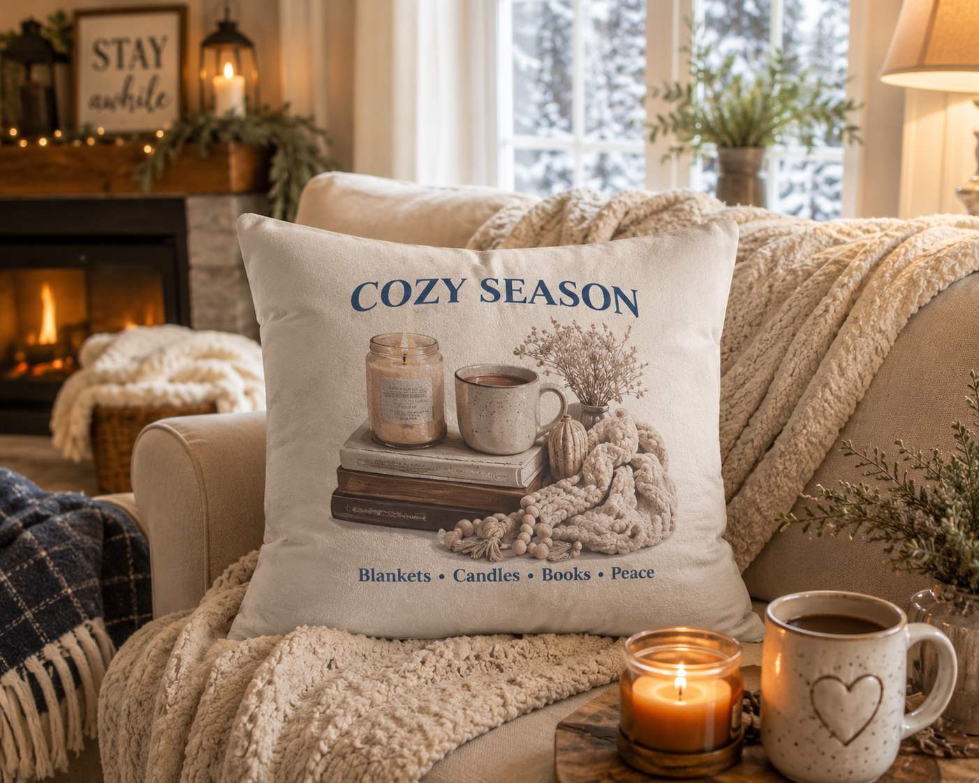 Cozy Season Faux Suede Throw Pillow