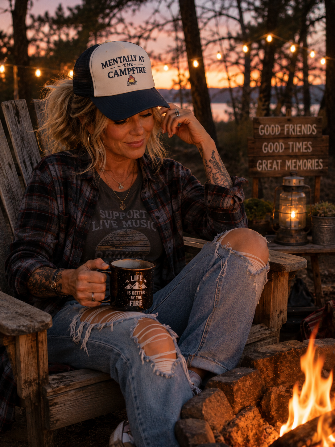 Mentally At The Campfire Trucker Hats