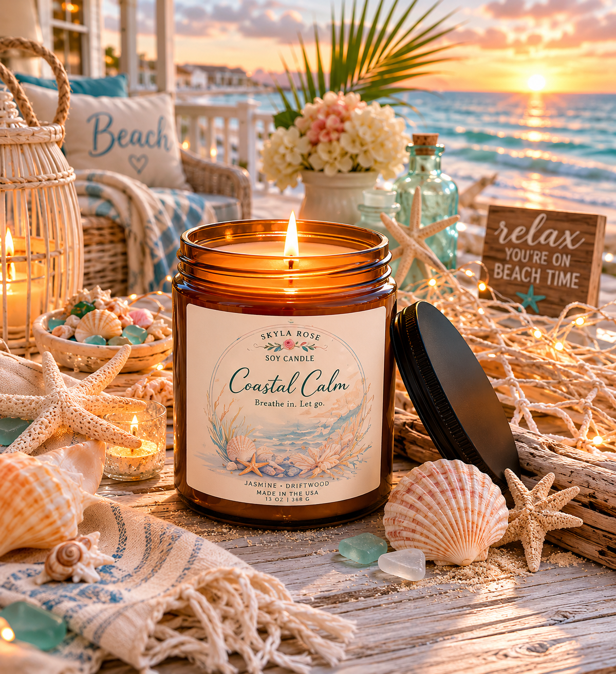 Skyla Rose Boutique Coastal Calm Scented Soy Candle - Sea Salt & Orchid
