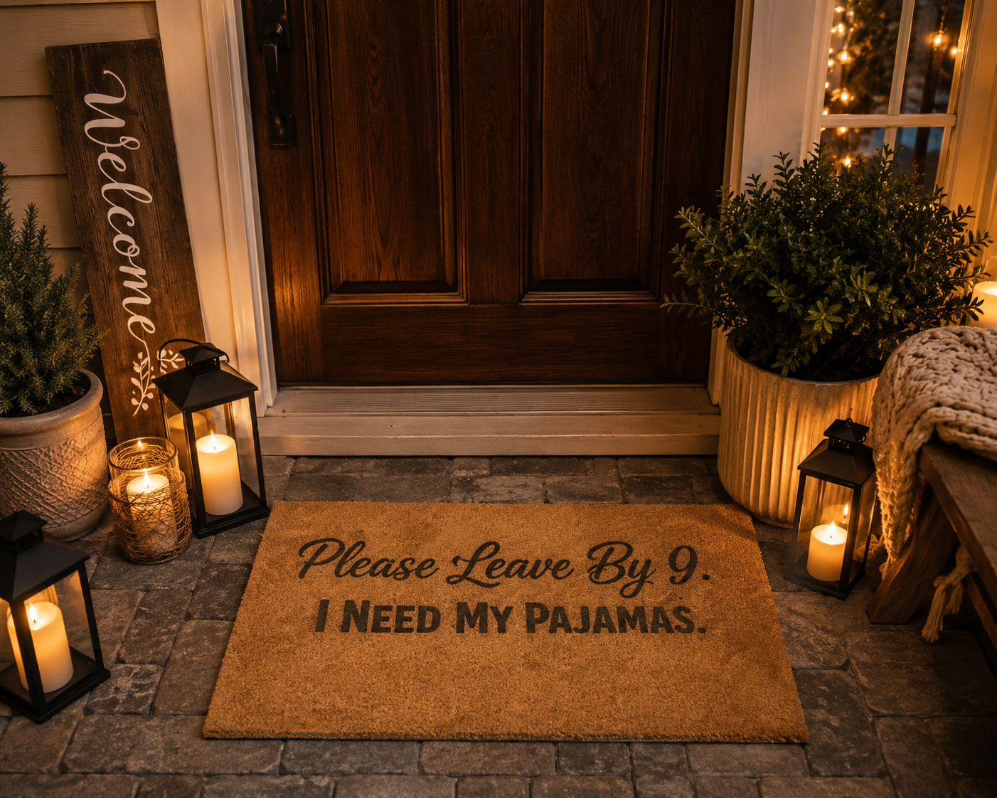 Please Leave By 9. I Need My Pajamas Funny Doormat