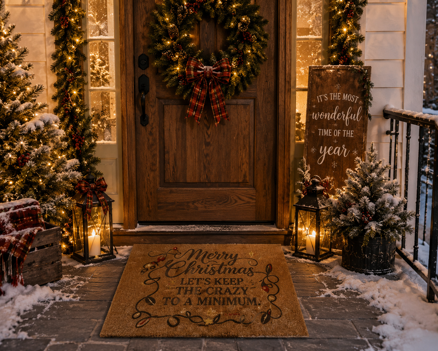 Merry Christmas, Let's  Keep the Crazy to a Minimum. Funny Christmas Doormat