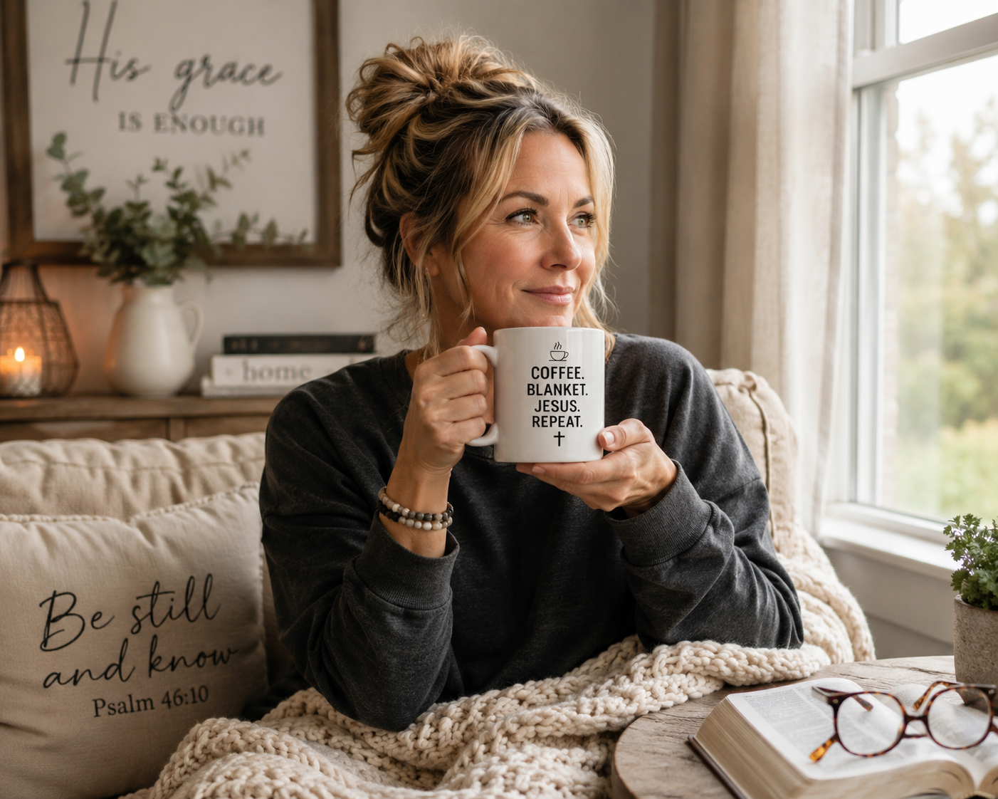 Coffee. Blanket. Jesus. Repeat. Mug – Christian Coffee Ceramic Mug (11oz, 15oz)