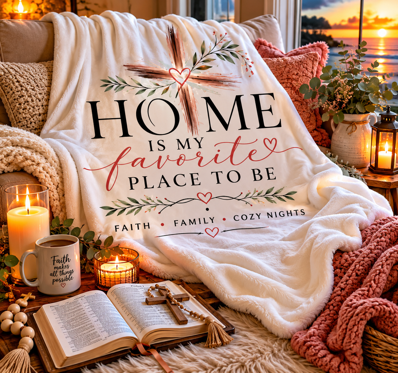 Home Is My Favorite Place to Be Cozy Christian Throw Blanket