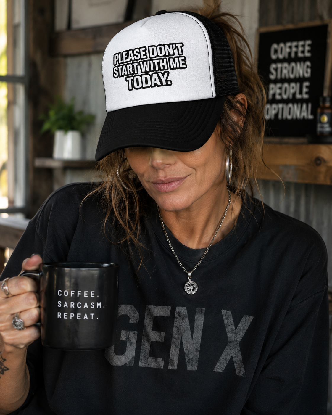 Please Don't Start With Me Today Trucker Hat Funny Sarcastic