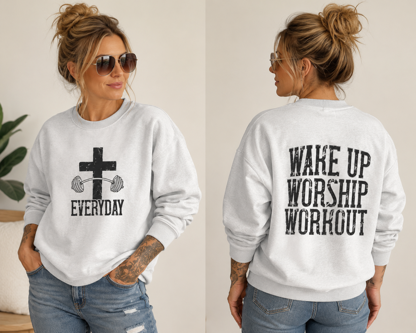 Wake Up. Worship. Workout. Crewneck Sweatshirts
