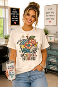 School Nurse T-Shirt — Retro Apple Stethoscope Design