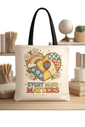 Every Mind Matters Heart Tote Bag | Patchwork Heart Teacher Gift | Back to School Canvas Tote